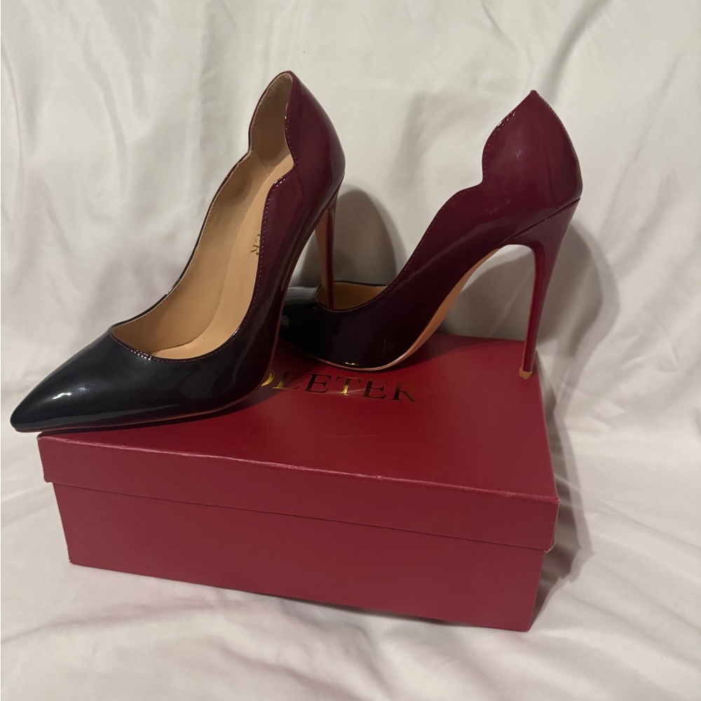 Coleter Red & Black Patent Leather Heels | Size 8.5 | Classic Stiletto Pumps